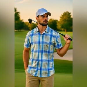 Robert Graham Blue and Yellow Checkered Men's button up short sleeve XL